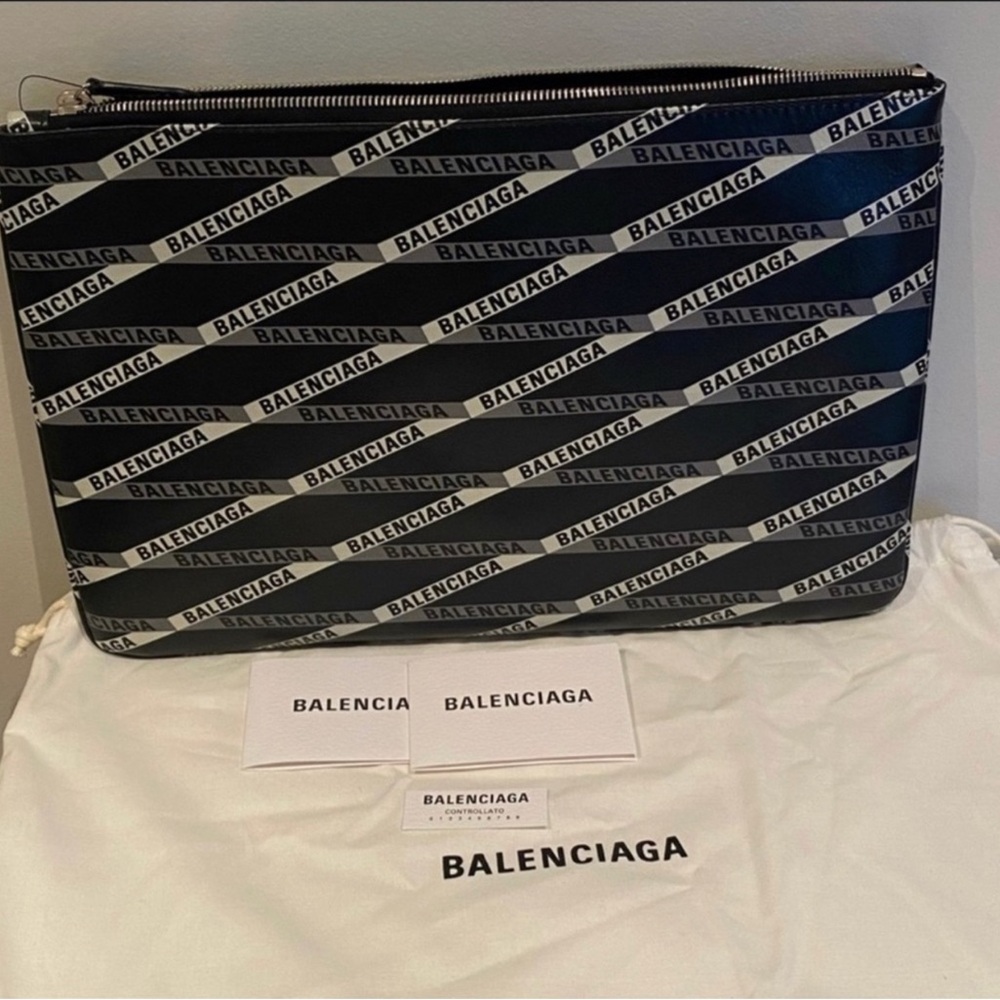 Balenciaga Black and White Logo Pouch